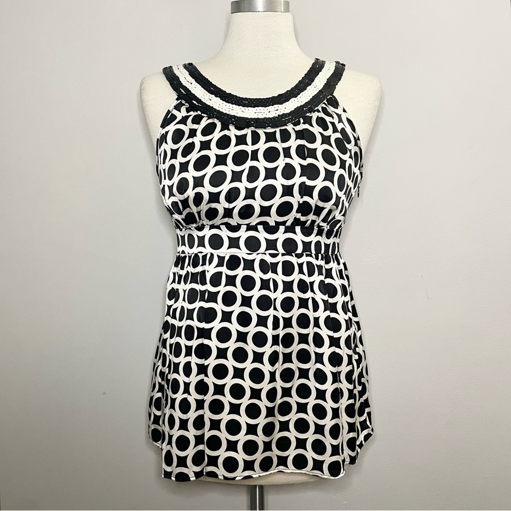 INC International Concepts Geometric Print Sequined Empire Waist Silk Top